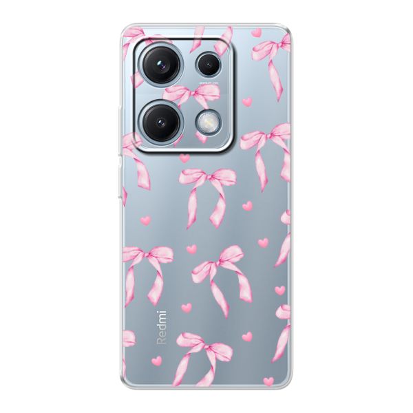 Funda Xiaomi Redmi Note 14S flexible transparente con lazos y corazones rosas