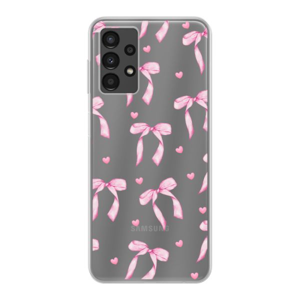 Funda Samsung Galaxy A13 4G flexible transparente con lazos y corazones rosas