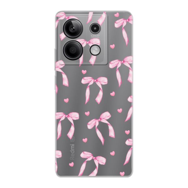 Funda Xiaomi Redmi Note 13 5G flexible transparente con lazos y corazones rosas