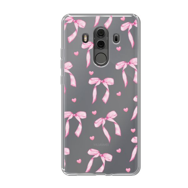 Funda Huawei Mate 10 Pro flexible transparente con lazos y corazones rosas