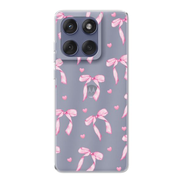 Funda Motorola Edge 60 flexible transparente con lazos y corazones rosas