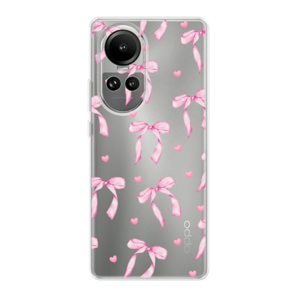 Funda Oppo Reno 10 flexible transparente con lazos y corazones rosas