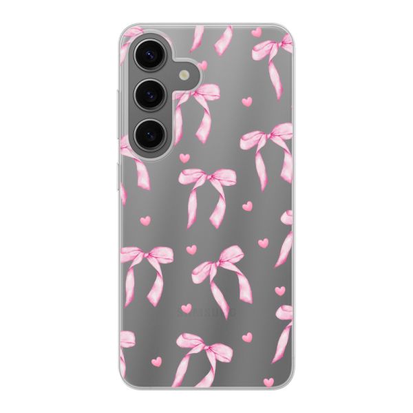 Transparant flexibel Samsung Galaxy S24 hoesje met Roze Strikjes en Hartjes