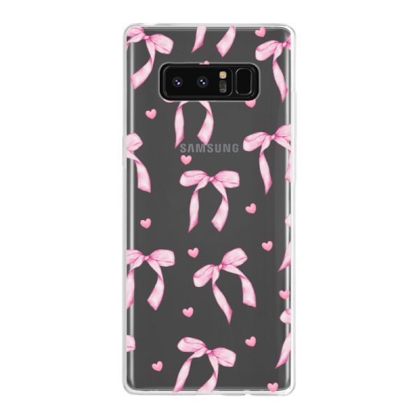 Funda Samsung Galaxy Note 8 flexible transparente con lazos y corazones rosas