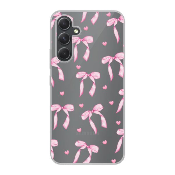 Transparant flexibel Samsung Galaxy A54 5G hoesje met Roze Strikjes en Hartjes