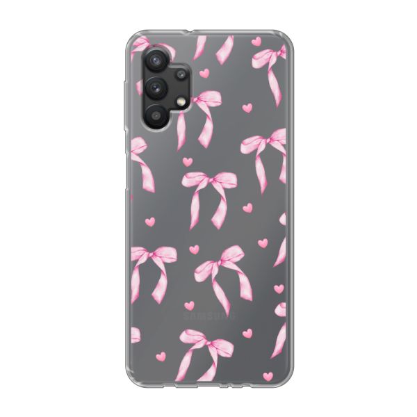 Transparant flexibel Samsung Galaxy A32 5G hoesje met Roze Strikjes en Hartjes