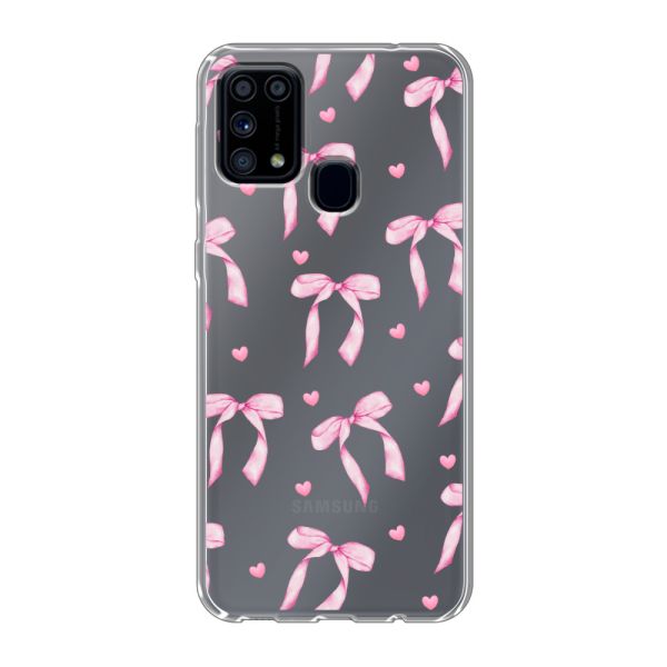 Transparant flexibel Samsung Galaxy M31 hoesje met Roze Strikjes en Hartjes