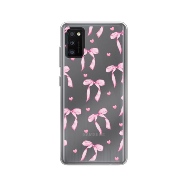 Transparant flexibel Samsung Galaxy A41 hoesje met Roze Strikjes en Hartjes