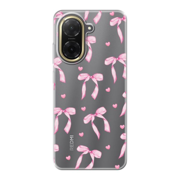 Funda Xiaomi Redmi A5 4G flexible transparente con lazos y corazones rosas