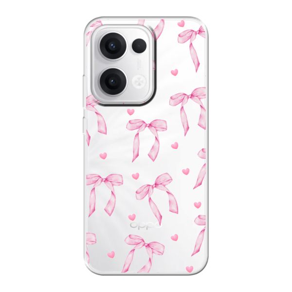 Funda Oppo Reno13 flexible transparente con lazos y corazones rosas