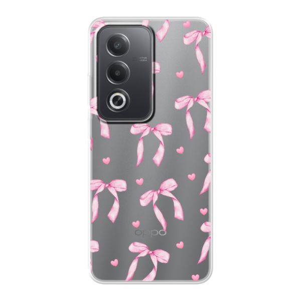 Funda Oppo A80 flexible transparente con lazos y corazones rosas