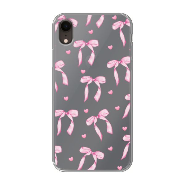 Transparente flexible iPhone Xr Hülle mit rosa Schleifen und Herzen