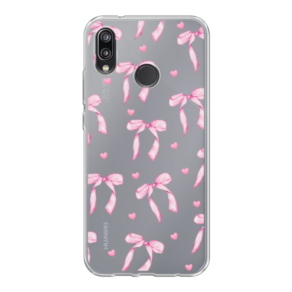 Funda Huawei P20 Lite flexible transparente con lazos y corazones rosas