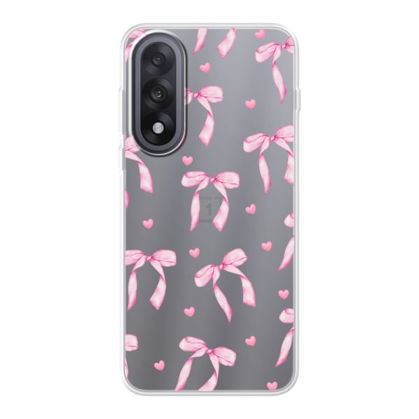 Funda OnePlus Nord 5 flexible transparente con lazos y corazones rosas