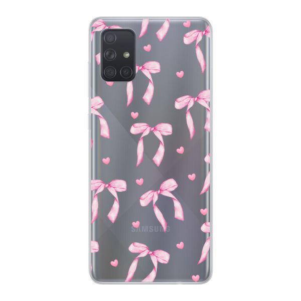 Transparant flexibel Samsung Galaxy A71 5G hoesje met Roze Strikjes en Hartjes