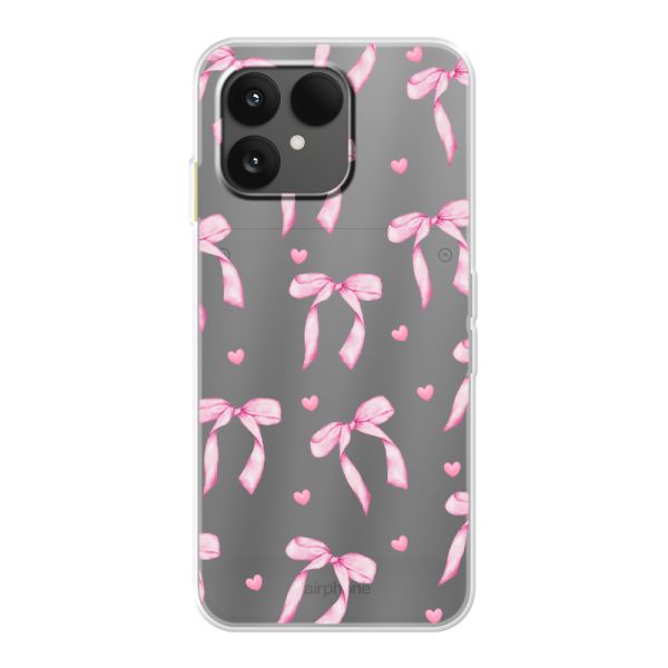 Funda Fairphone 6 flexible transparente con lazos y corazones rosas