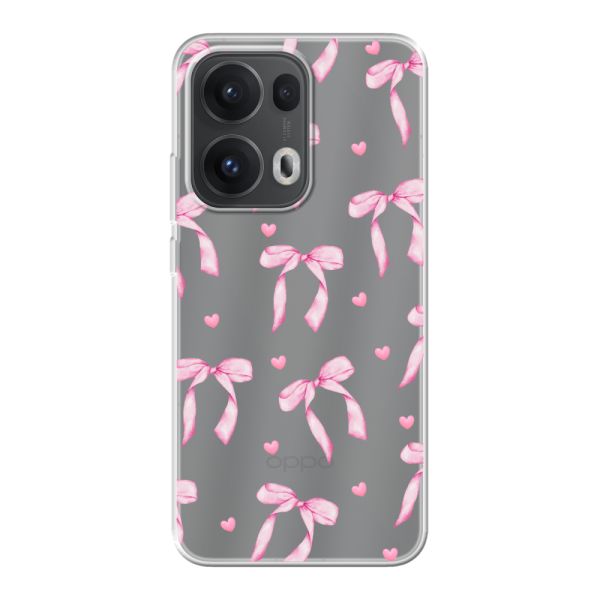 Funda Oppo Reno13 Pro flexible transparente con lazos y corazones rosas