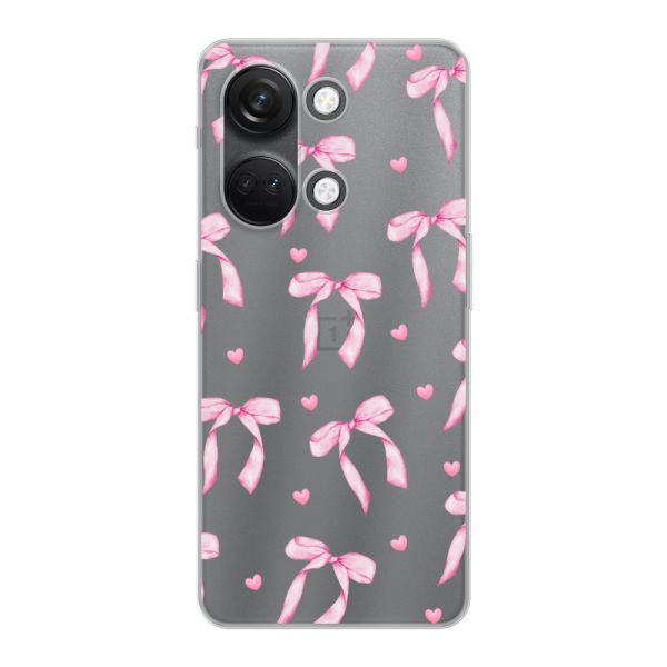 Funda OnePlus Nord 3 flexible transparente con lazos y corazones rosas
