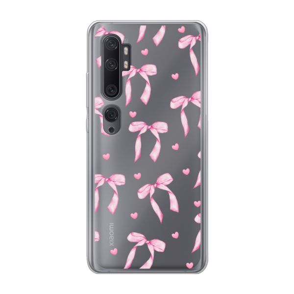 Funda Xiaomi Mi Note 10 flexible transparente con lazos y corazones rosas