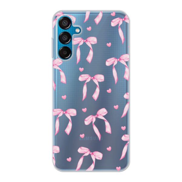 Funda Samsung Galaxy M15 flexible transparente con lazos y corazones rosas