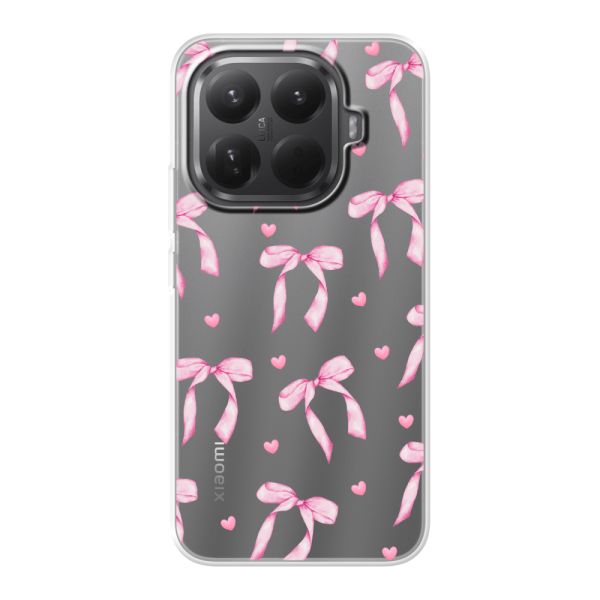 Funda Xiaomi 15T Pro flexible transparente con lazos y corazones rosas