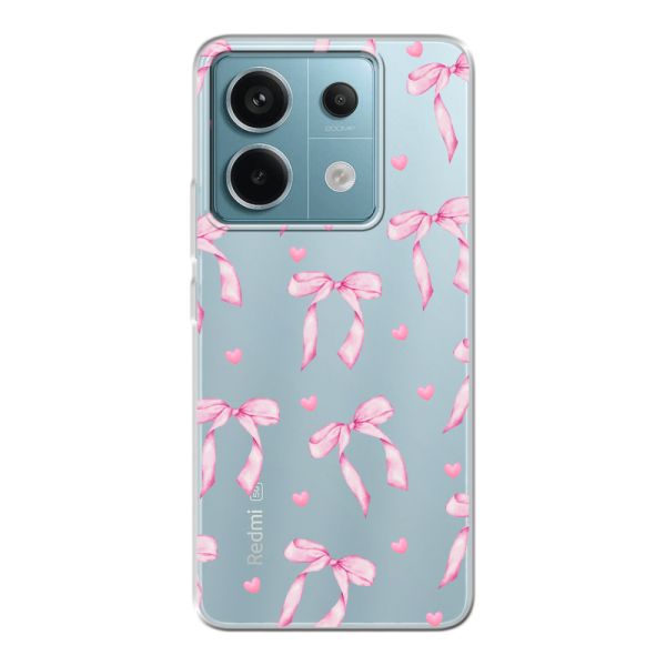 Funda Xiaomi Redmi Note 13 Pro 5G flexible transparente con lazos y corazones rosas