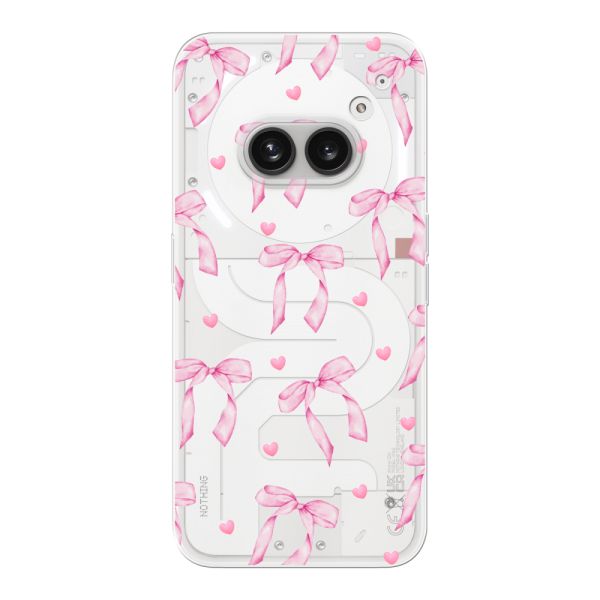 Transparant flexibel Nothing Phone (2a) hoesje met Roze Strikjes en Hartjes