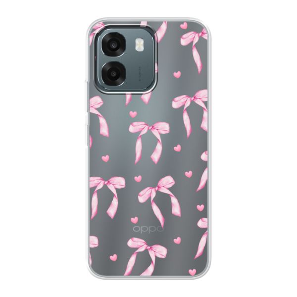 Funda Oppo A6s 5G flexible transparente con lazos y corazones rosas