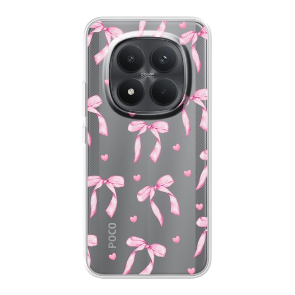 Funda Xiaomi Poco M8 Pro flexible transparente con lazos y corazones rosas