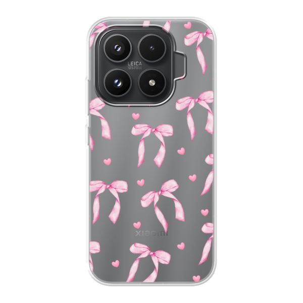 Funda Xiaomi 17T flexible transparente con lazos y corazones rosas