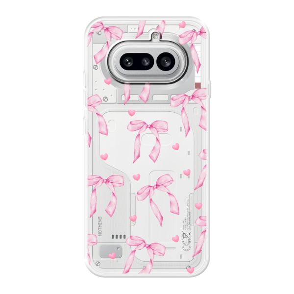Coque Nothing Phone (4a) flexible transparente avec nœuds et cœurs roses