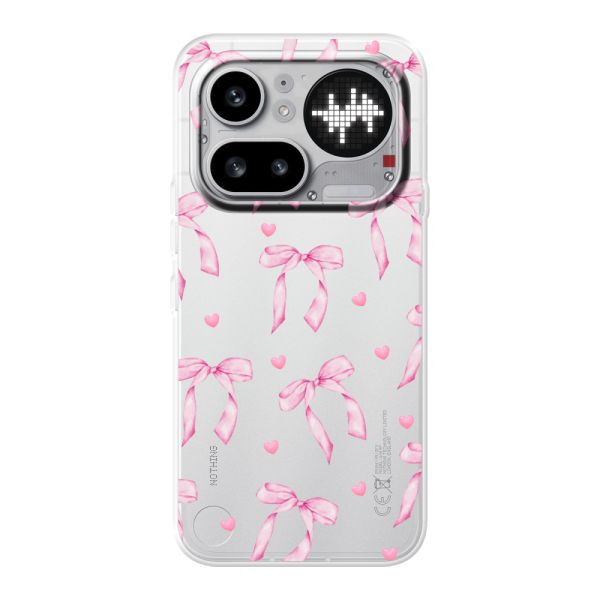 Funda Nothing Phone (4a) Pro flexible transparente con lazos y corazones rosas