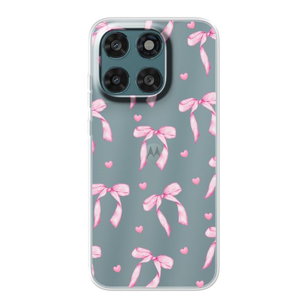 Funda Motorola Moto G67 flexible transparente con lazos y corazones rosas