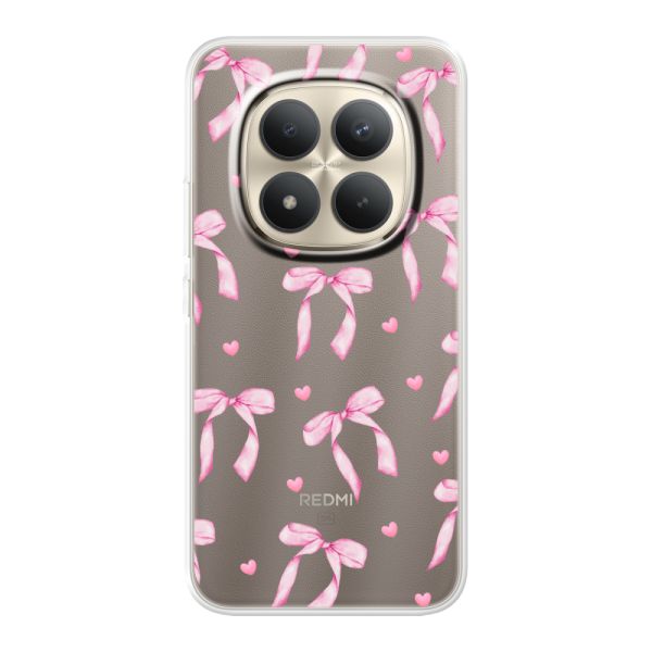Funda Xiaomi Redmi Note 15 Pro+ flexible transparente con lazos y corazones rosas