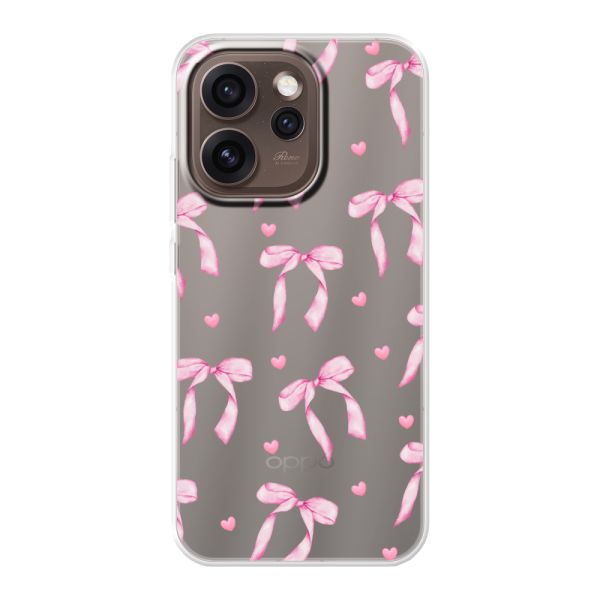 Funda Oppo Reno15 Pro Max flexible transparente con lazos y corazones rosas