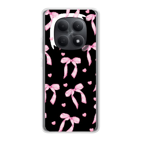 Funda Xiaomi Poco M8 flexible transparente con lazos y corazones rosas