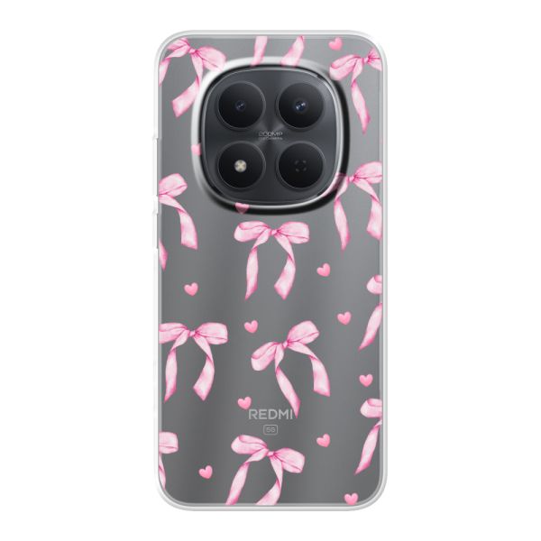 Funda Xiaomi Redmi Note 15 Pro (5G) flexible transparente con lazos y corazones rosas