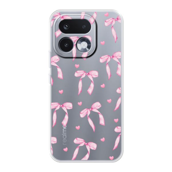 Transparant flexibel Realme 16 Pro hoesje met Roze Strikjes en Hartjes