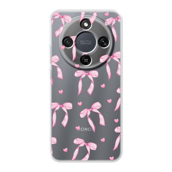 Transparant flexibel Honor Magic8 Lite hoesje met Roze Strikjes en Hartjes