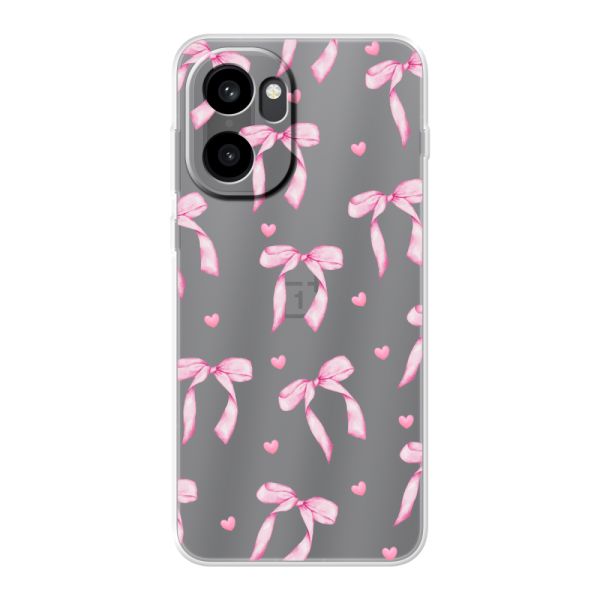 Transparant flexibel OnePlus 15R hoesje met Roze Strikjes en Hartjes