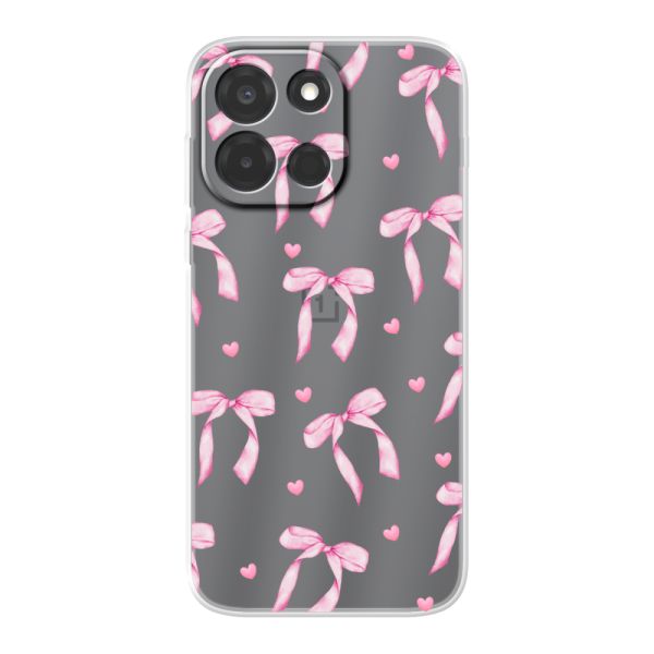 Funda OnePlus Nord 6 flexible transparente con lazos y corazones rosas