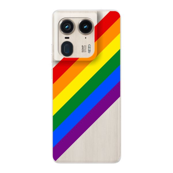 Funda Motorola Moto Edge 50 Ultra flexible transparente con arcoíris diagonal - rayas Pride