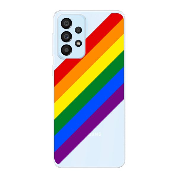 Funda Samsung Galaxy A33 5G flexible transparente con arcoíris diagonal - rayas Pride