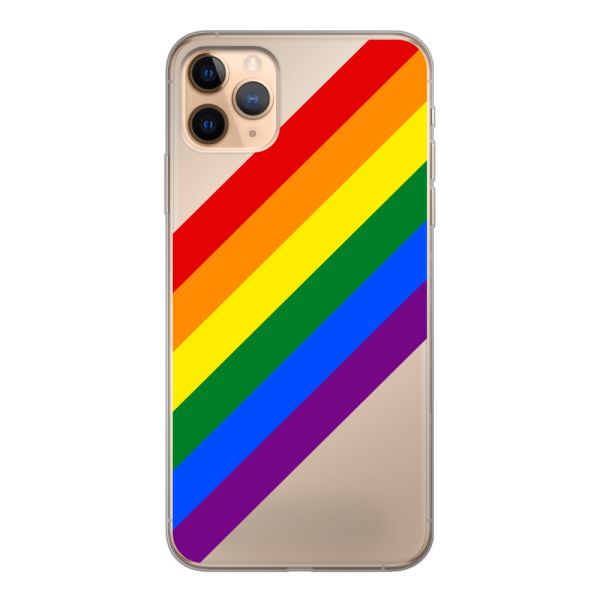 Funda iPhone 11 Pro Max flexible transparente con arcoíris diagonal - rayas Pride