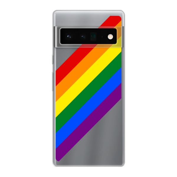 Coque Google Pixel 6 Pro flexible transparente avec arc-en-ciel diagonal - rayures Pride