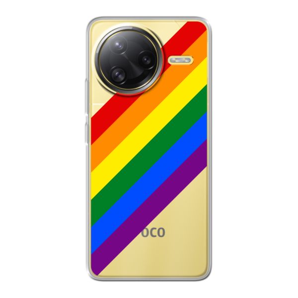 Funda Xiaomi Poco F7 Ultra flexible transparente con arcoíris diagonal - rayas Pride