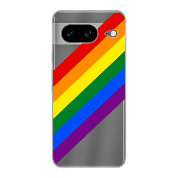 Funda Google Pixel 8 flexible transparente con arcoíris diagonal - rayas Pride
