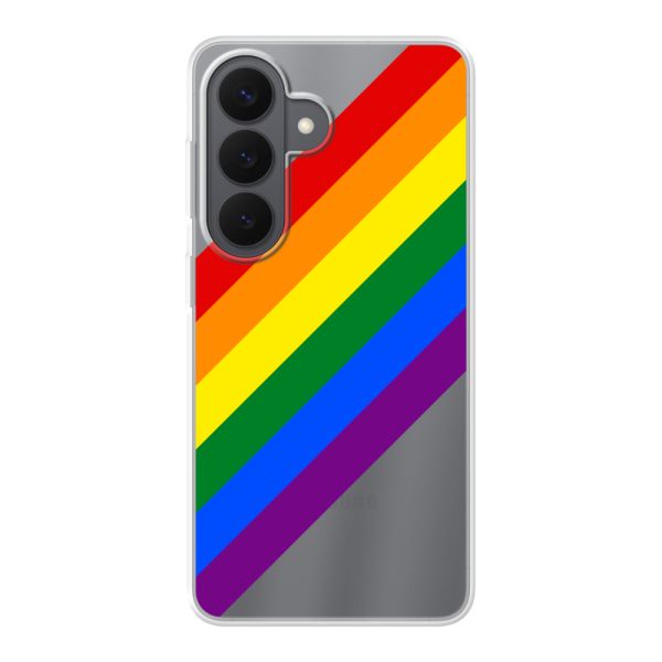 Funda Samsung Galaxy S26 flexible transparente con arcoíris diagonal - rayas Pride