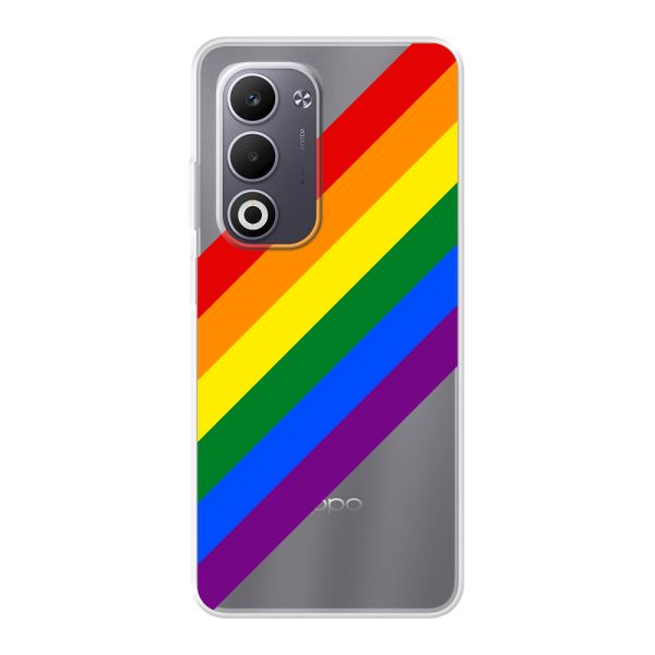 Funda Oppo A5 flexible transparente con arcoíris diagonal - rayas Pride