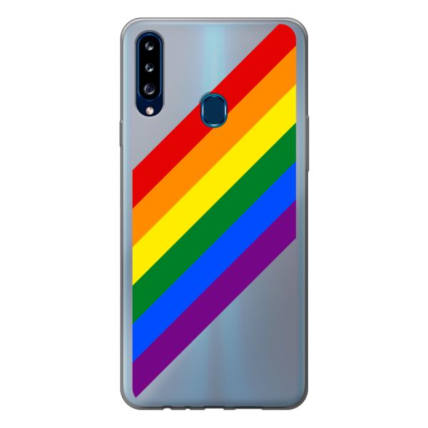 Funda Samsung Galaxy A20s flexible transparente con arcoíris diagonal - rayas Pride